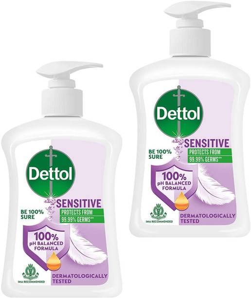 Dettol Sensitive Liquid Hand Wash Everyday Protects Hands Pack of - 200ml x 2 Hand Wash Bottle + Refill