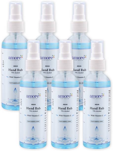Amore Aqua Hand Rub Liquid Sanitizer Spray | Kills Germs | Keeps Hands Soft & Hygienic Hand Sanitizer Bottle + Refill