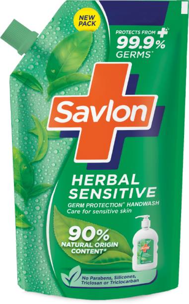 Savlon Herbal Sensitive Germ Protection Handwash 675ml Refill| 90% Natural Origin Hand Wash Pouch