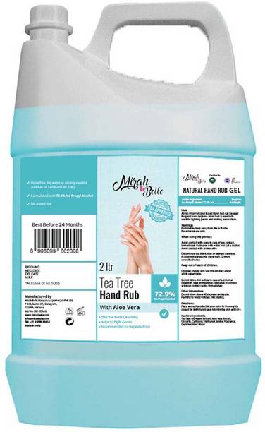Mirah Belle Tea Tree - Aloe Vera Hand Rub Sanitizer GEL Can - 2000 ML (72.9% Alcohol) - FDA Approved - Best for Men, Women and Children - Sulfate and Paraben Free Hand Cleanser Hand Rub Can