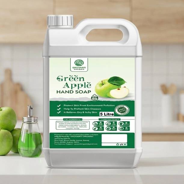 GROVANTI ORGANIC Green Apple Hand Wash Liquid Protection from Germs, Liquid Handwash 5 litre Hand Wash Can
