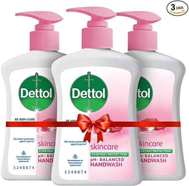 Dettol Skincare Handwash Liquid Soap Pump, 200ml, Pack of 3 Hand Wash Pump Dispenser