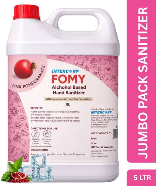 intercorp 75% Isopropyl Alcohol-based Hand Rub Sanitizer and Disinfectant, 5 Liter Jumbo Saver Pack ( Pink Pomegranate) Hand Rub Can