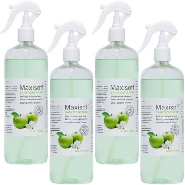 Maxisoft Sanitizer Spray (Green Apple) 500 ml | Aloe & Neem | Paraben Free Hand Sanitizer Bottle