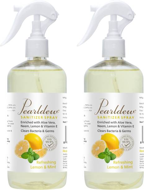 Pearldew Sanitizer Spray (Lemon & Mint) | Aloe & Neem | Paraben Free 500 ml Hand Sanitizer Bottle