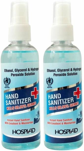 hospiaid WHO Approved , Instant  With Emollient & Moisturiser Hand Sanitizer Bottle + Dispenser