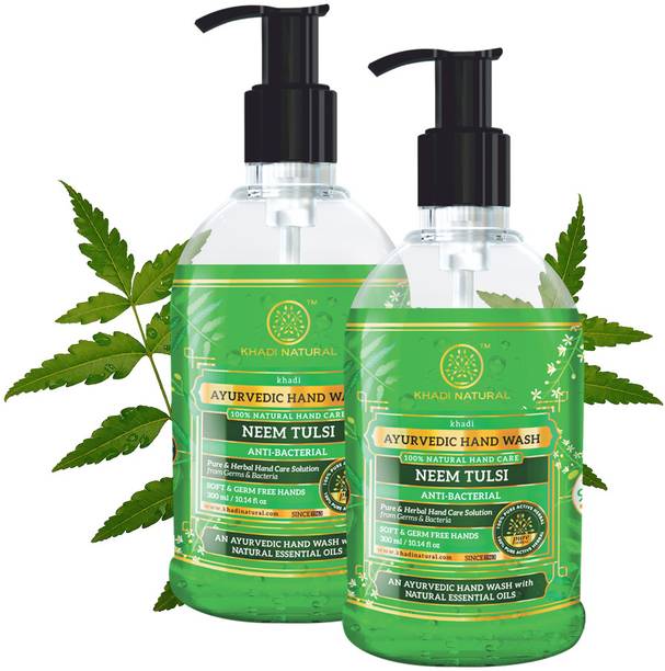 KHADI NATURAL Neem Tulsi Hand Wash with Dispenser|Pack of 2 Hand Wash Bottle + Dispenser
