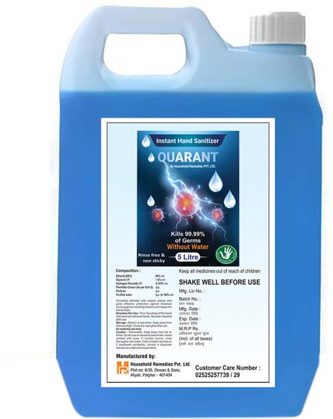 QUARANT 80% Alcohol Based Liquid Refill, Kills 99.95% Germs, WHO Recommended Formula Hand Sanitizer Can