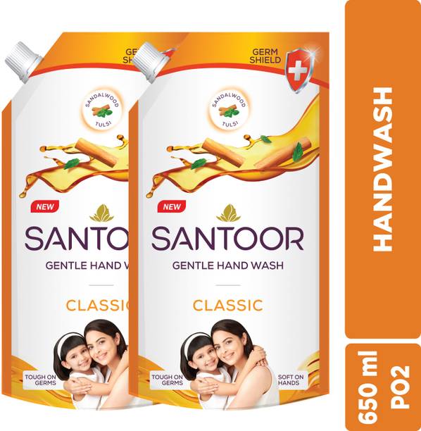 Santoor Classic Gentle with Goodness of Sandalwood & Tulsi Hand Wash Pouch