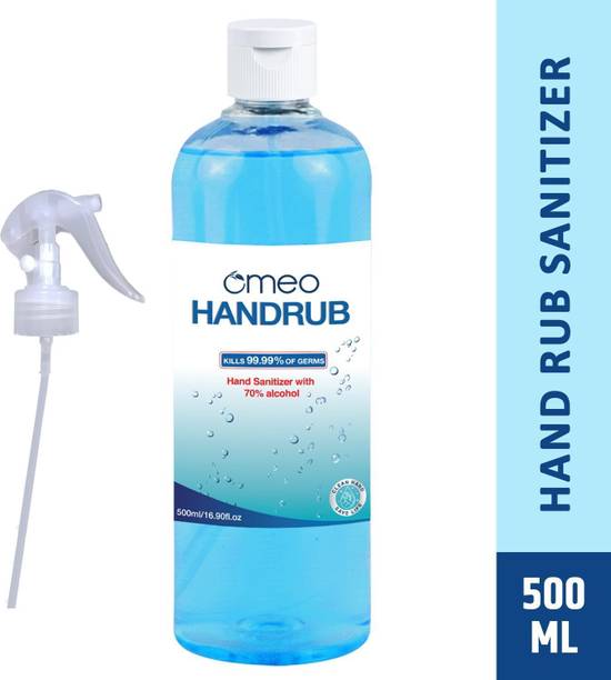 Omeo Instant Liquid Sanitizer Spray - (500), 70% Alcohol, Rinse-free, Skin Friendly Hand Rub Pump + Refill