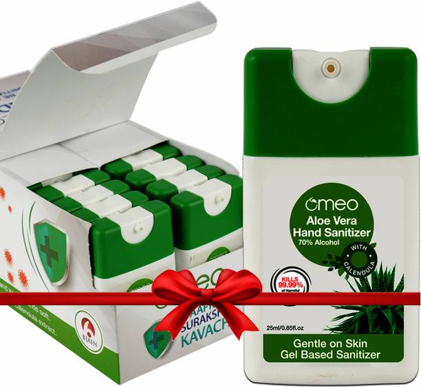 Omeo Aloe Vera Gel Based Antibacterial Rinse-free(25PK24), 70% Alcohol Travel Pocket Hand Sanitizer Bottle
