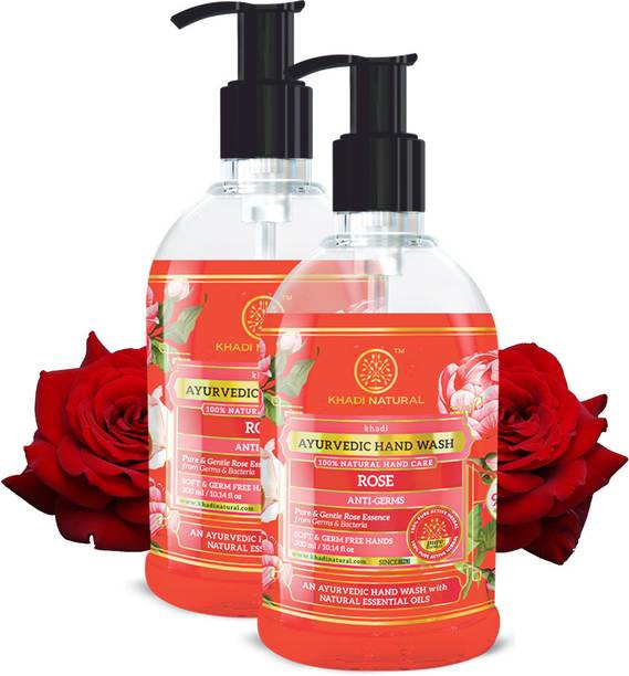 KHADI NATURAL Anti Germ Rose Hand Wash Bottle + Dispenser