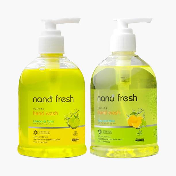 Nano Fresh Lemon & Tulsi + Yuzu & mint Cleansing Hand Wash | with Shea Butter & Glycerin Hand Wash Pump Dispenser