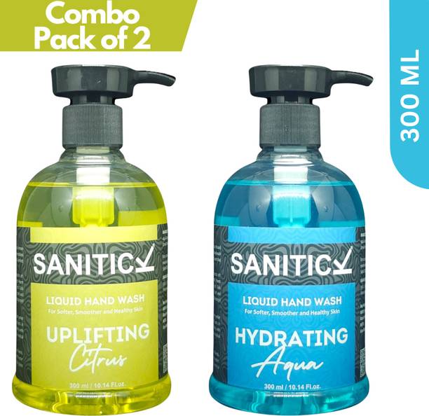Sanitick Liquid Handwash - Uplifting Citrus & Hydrating Aqua | Combo Pack Hand Wash Bottle