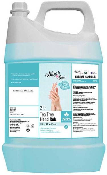 Mirah Belle Tea Tree - Aloe Vera Hand Rub LIQUID Sanitizer Can - 2000 ML (72.9% Alcohol) - FDA Approved - Best for Men, Women and Children - Natural, Vegan, Herbal, Sulfate and Paraben Free - Hand Rub Can