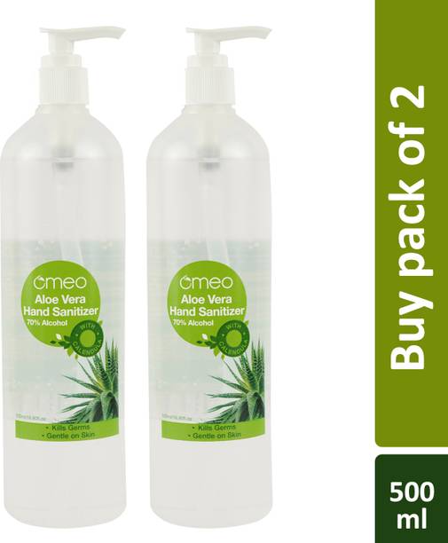 Omeo Aloe Vera Gel Based Antibacterial Rinse-free-(500PK2), 70% Isopropyl Alcohol Hand Sanitizer Bottle