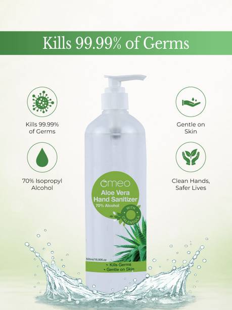 Omeo Aloe Vera Gel Based Antibacterial Rinse-free-500, 70% Isopropyl Alcohol Hand Sanitizer Bottle + Dispenser