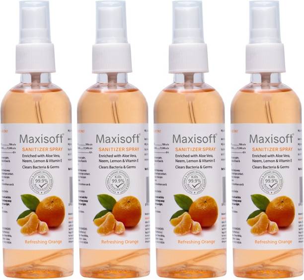Maxisoft Sanitizer Spray (Orange) 120 ml | Aloe & Neem | Paraben Free Hand Sanitizer Bottle