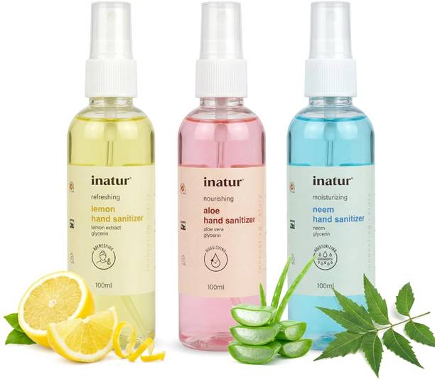 inatur Daily Hygiene  Spray | Lemon, Aloe & Neem | 99.9% Germ Defense | Hand Sanitizer Spray Bottle
