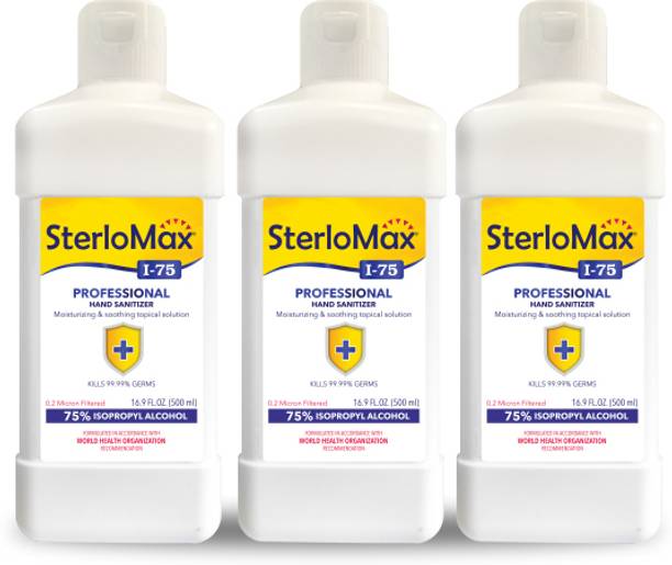 SterloMax Pack of 3 - 75% Isopropyl Alcohol-based Hand Rub Sanitizer and Disinfectant 500 ML Hand Sanitizer Bottle