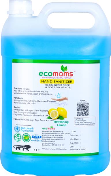 ecomoms  Liquid 5 litre 99.99% Effective Against Germs | Safe for Kids Hand Sanitizer Can