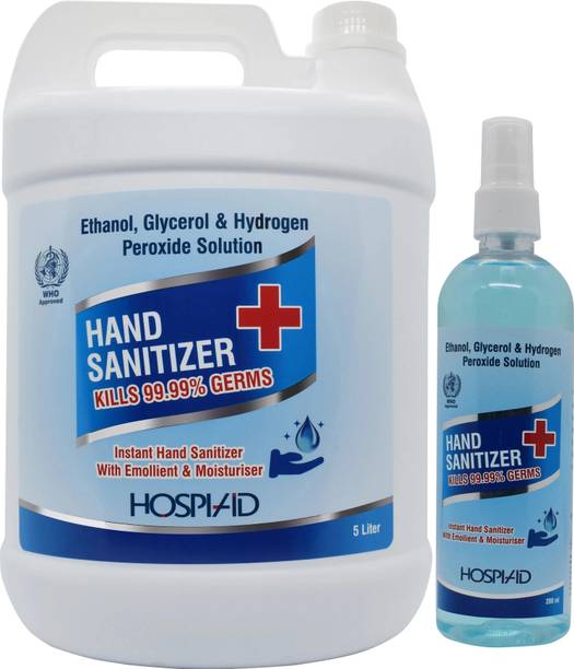 hospiaid W.H.O Approved  5 Ltr. + 200 Ml Hand Sanitizer Bottle + Refill