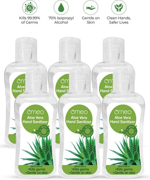 Omeo Aloe Vera Antibacterial Rinsefree (60PK6). Alcohol Bottle(6x60ml) Hand Sanitizer Bottle