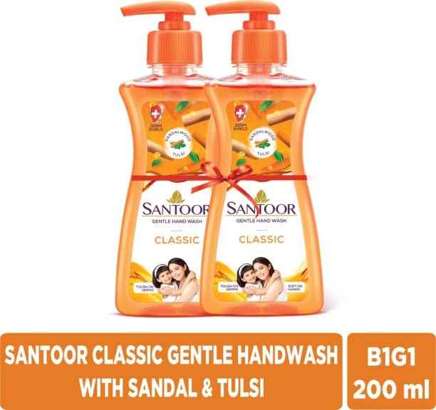 Santoor by Wipro Classic Gentle with Goodness of Sandalwood & Tulsi Hand Wash Pump Dispenser