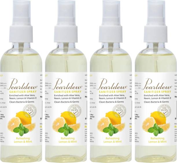 Pearldew Sanitizer Spray (Lemon & Mint) | Aloe & Neem | Paraben Free 120 ml Hand Sanitizer Bottle