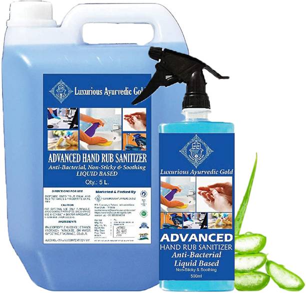 Luxurious Ayurvedic Gold Advanced Anti-Bacterial Liquid Based  - 5 Litre + 500 ml Spray Sanitizer Hand Sanitizer Can