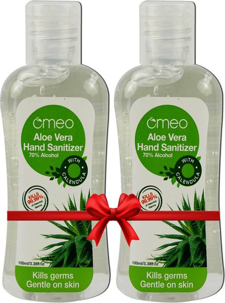 Omeo Aloe Vera Gel Based Antibacterial Rinse-free-(100PK2), 70% Isopropyl Alcohol Hand Sanitizer Bottle