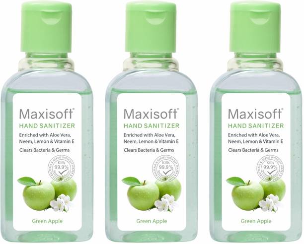 Maxisoft Sanitizer (Green Apple) | Aloe & Neem | Paraben Free Hand Sanitizer Bottle