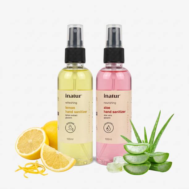 inatur Alcohol-Based Spray | Lemon & Aloe | 99.9% Germ Defense Sanitizer Spray Spray Bottle