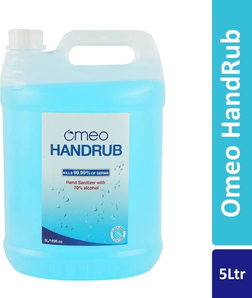 Omeo Instant Liquid Sanitizer-(5), 70% Alcohol Rinse-free Skin & Surfaces Premium Hand Rub Can