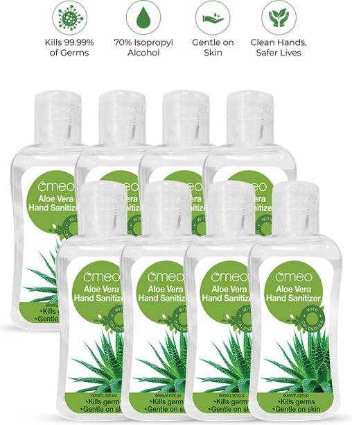 Omeo Aloe Vera Gel Based Antibacterial Rinse-free-(60PK8), 70% Isopropyl Alcohol Hand Sanitizer Bottle
