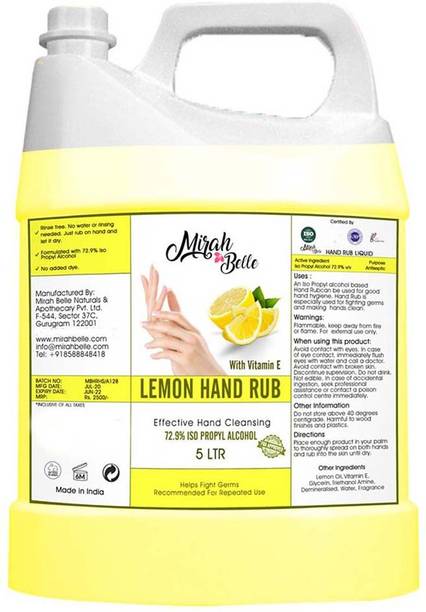 Mirah Belle Lemon Hand Cleanser Sanitizer Liquid with Vitamin E - 5000 ML Hand Rub Can