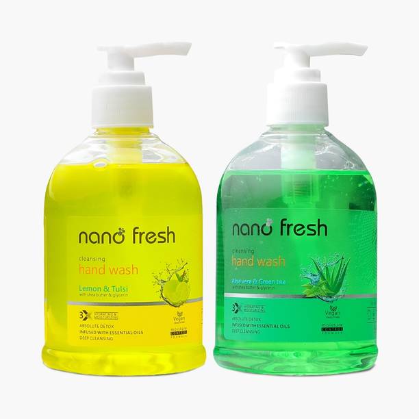 Nano Fresh Lemon & Tulsi + GreenTea & Aloevera Cleansing Hand Wash | Shea Butter & Glycerin Hand Wash Pump Dispenser