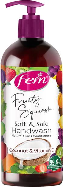 Fem Fruity Squash Soft & Safe Handwash | Goodness of Coconut Milk & Vitamin E Hand Sanitizer Bottle