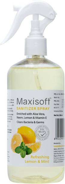 Maxisoft Sanitizer Spray (Lemon & Mint) 500 ml | Aloe & Neem | Paraben Free Hand Sanitizer Bottle