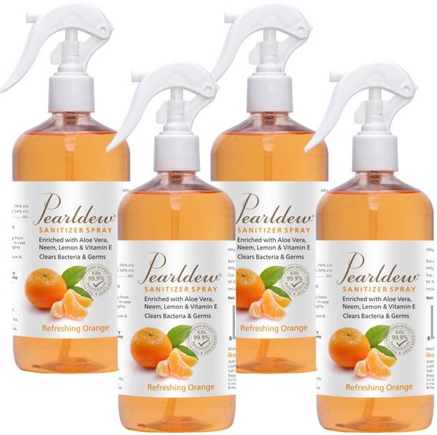 Pearldew Sanitizer Spray (Orange) 500 ml | Aloe & Neem | Paraben Free Hand Sanitizer Bottle