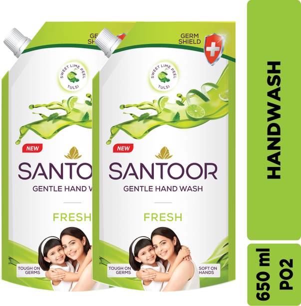 Santoor Fresh Gentle with Goodness of Sweet Lime Peel & Tulsi Hand Wash Pouch