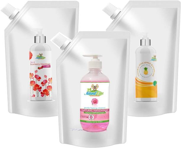 Natural Care Hand Soap Refill Pack, 250 ml x 3 Hand Wash Refill + Dispenser