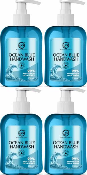 Nuerma Science Ocean Blue Hand Wash (Combo-4) | Daily Use with 99.9% Germ Protection Hand Wash Bottle + Dispenser