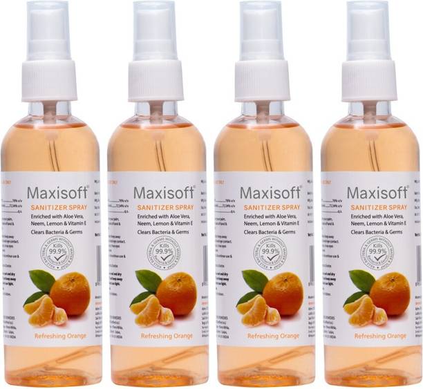 Maxisoft Sanitizer Spray (Orange) 120 ml | Aloe & Neem | Paraben Free Hand Sanitizer Bottle