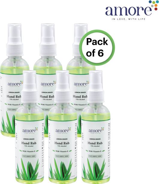 Amore Lemongrass Hand Rub Liquid Spray | Kills Germs | Keeps Hands Soft & Hygienic Hand Sanitizer Bottle + Refill
