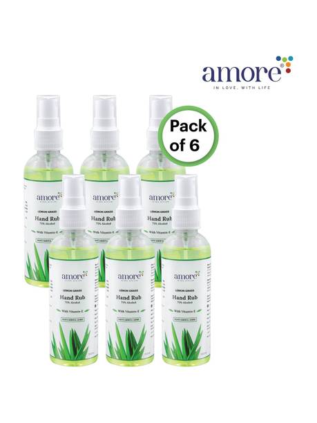AMORE Lemongrass Hand Rub Liquid Spray | Kills Germs | Keeps Hands Soft & Hygienic Hand Sanitizer Bottle + Refill