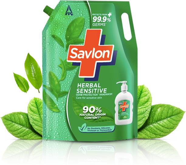 Savlon Herbal Sensitive Germ Protection Liquid Handwash Refill, 99.99% Germ Protection Hand Wash Refill Pouch