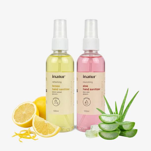 inatur Alcohol-Based  Spray | Lemon & Aloe | 99.9% Germ Defense Sanitizer Spray Spray Bottle
