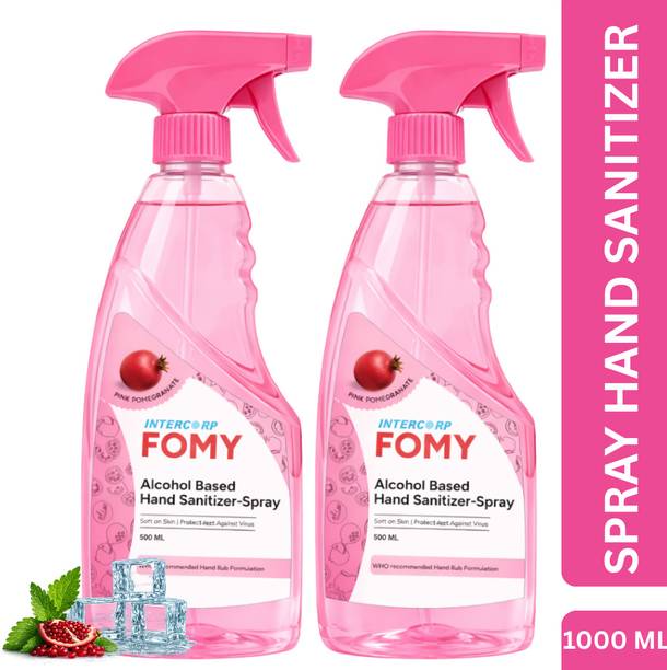 Intercorp Fomy FOMY 75% Isopropyl Alcohol-based Hand Rub Sanitizer and Disinfectant Spray, 500 ml Each (Pomegranate - Pack of 2) Hand Rub Bottle