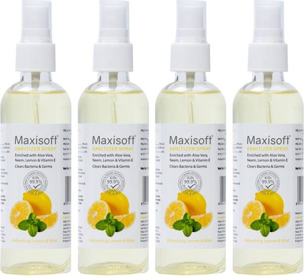 Maxisoft Sanitizer Spray (Lemon & Mint) 120 ml | Aloe & Neem | Paraben Free Hand Sanitizer Bottle
